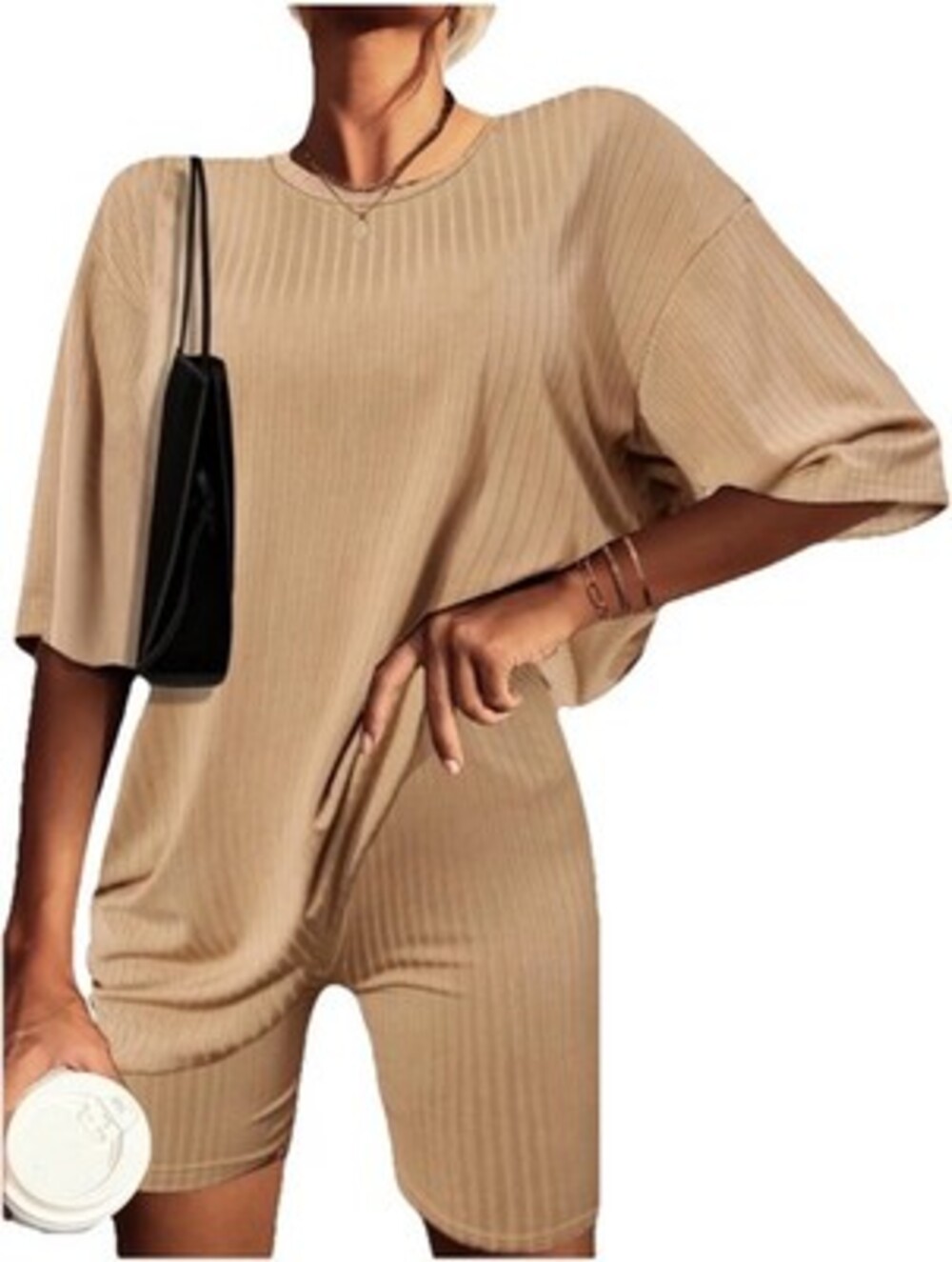 Ekouaer Women's Lounge Set Pajamas 2 Piece Size Large Gold Ribbed #222